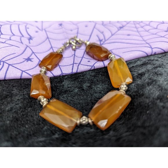 Bracelet Faceted (Brown / Root Beer / Amber) Yellow Chalcedony and Silver - Picture 3 of 10